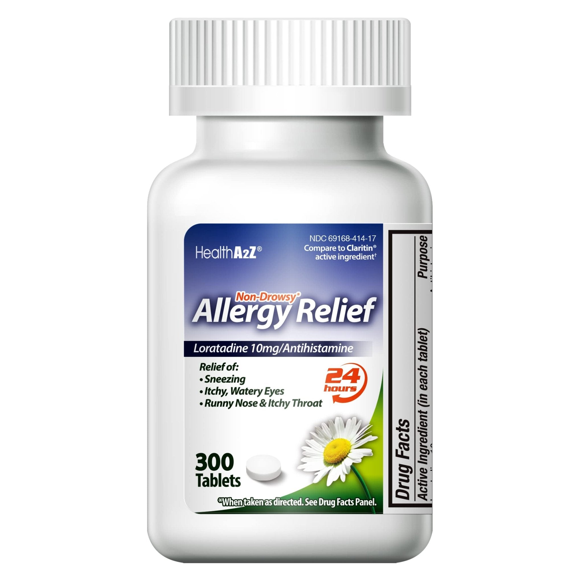 HealthA2Z® Allergy Relief, Loratadine 10mg, 24-Hour Antihistamine, Dye Free, Indoor & Outdoor Allergy Relief, 300 Tablets - Maple Wellness Supplements