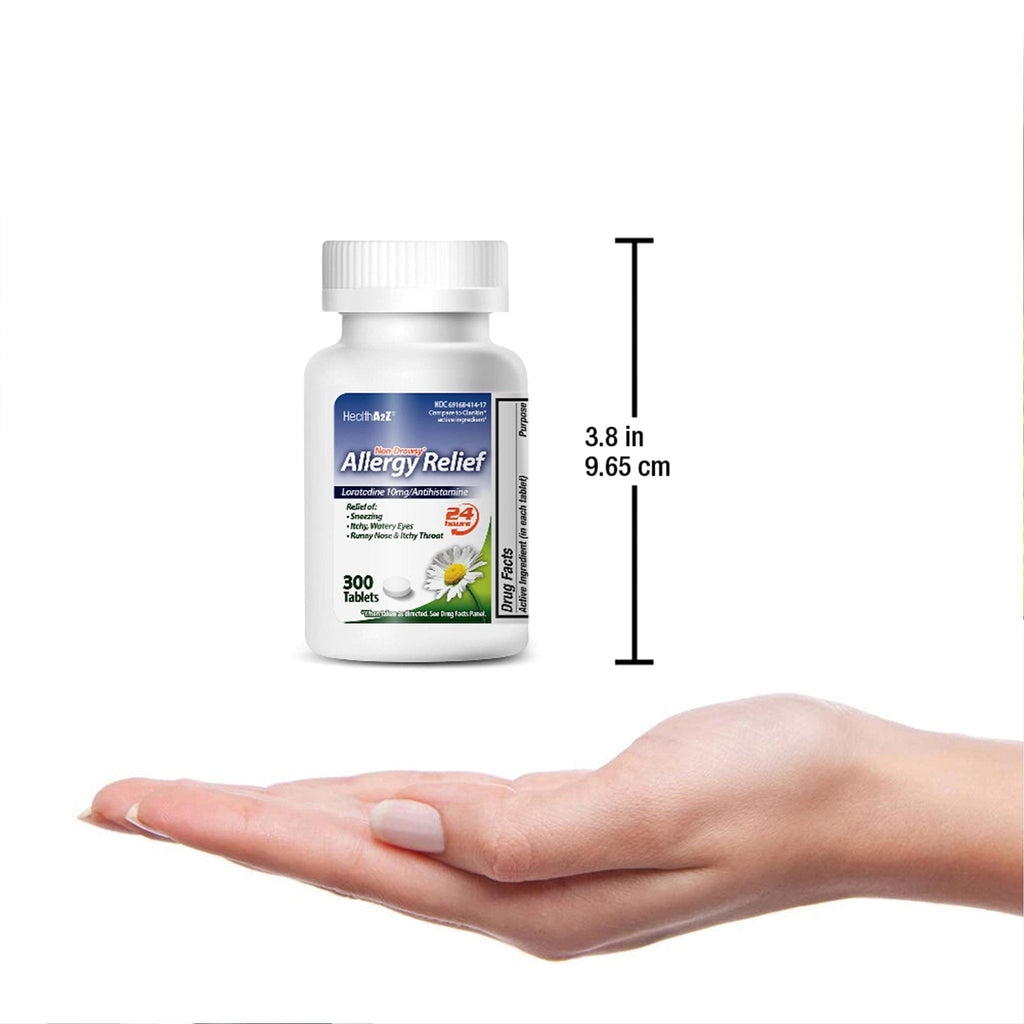 HealthA2Z® Allergy Relief, Loratadine 10mg, 24-Hour Antihistamine, Dye Free, Indoor & Outdoor Allergy Relief, 300 Tablets - Maple Wellness Supplements