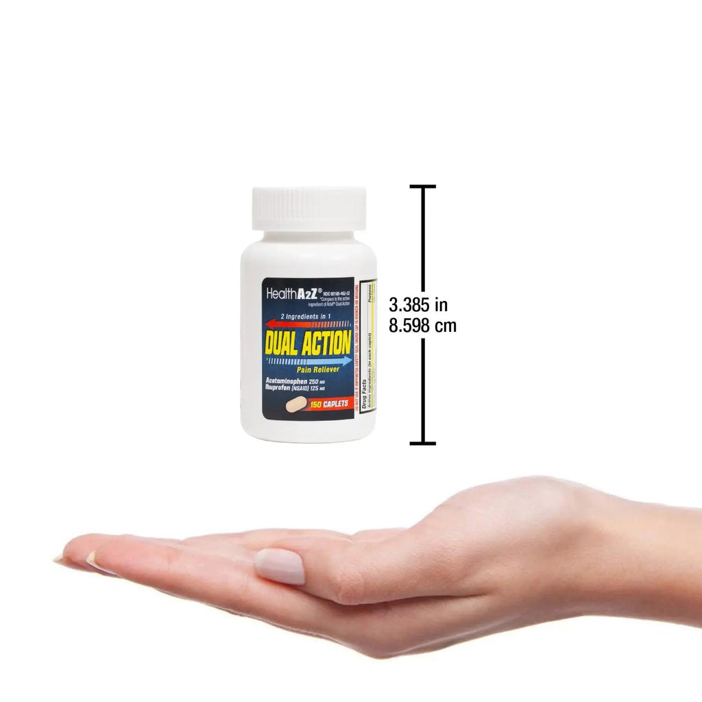HealthA2Z® Dual Action Pain Relief | Acetaminophen 250mg & Ibuprofen (NSAID) 125mg | Contains Two Medicines | Relief from Headache, Fever & Backache (150 Caplets) - TrustMedUSA