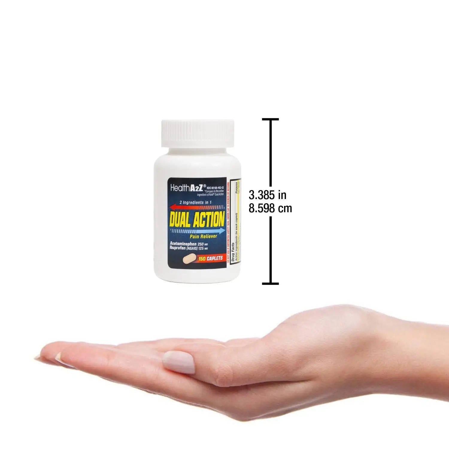 HealthA2Z® Dual Action Pain Relief | Acetaminophen 250mg & Ibuprofen (NSAID) 125mg | Contains Two Medicines | Relief from Headache, Fever & Backache (150 Caplets) - TrustMedUSA