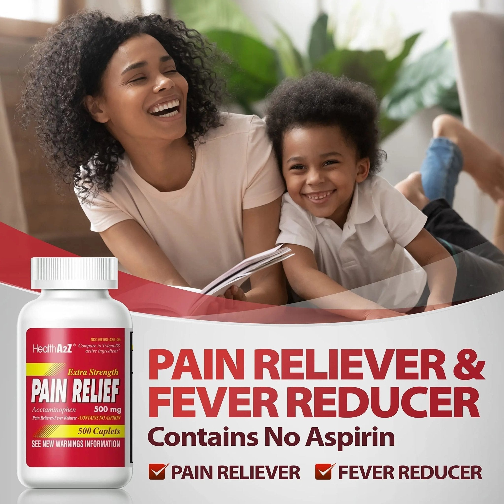 HealthA2Z® Extra Strength Pain Relief | Acetaminophen 500mg | Contains No Aspirin | Fever Reducer | Pain Reliever (500 Count (Pack of 1)) - TrustMedUSA