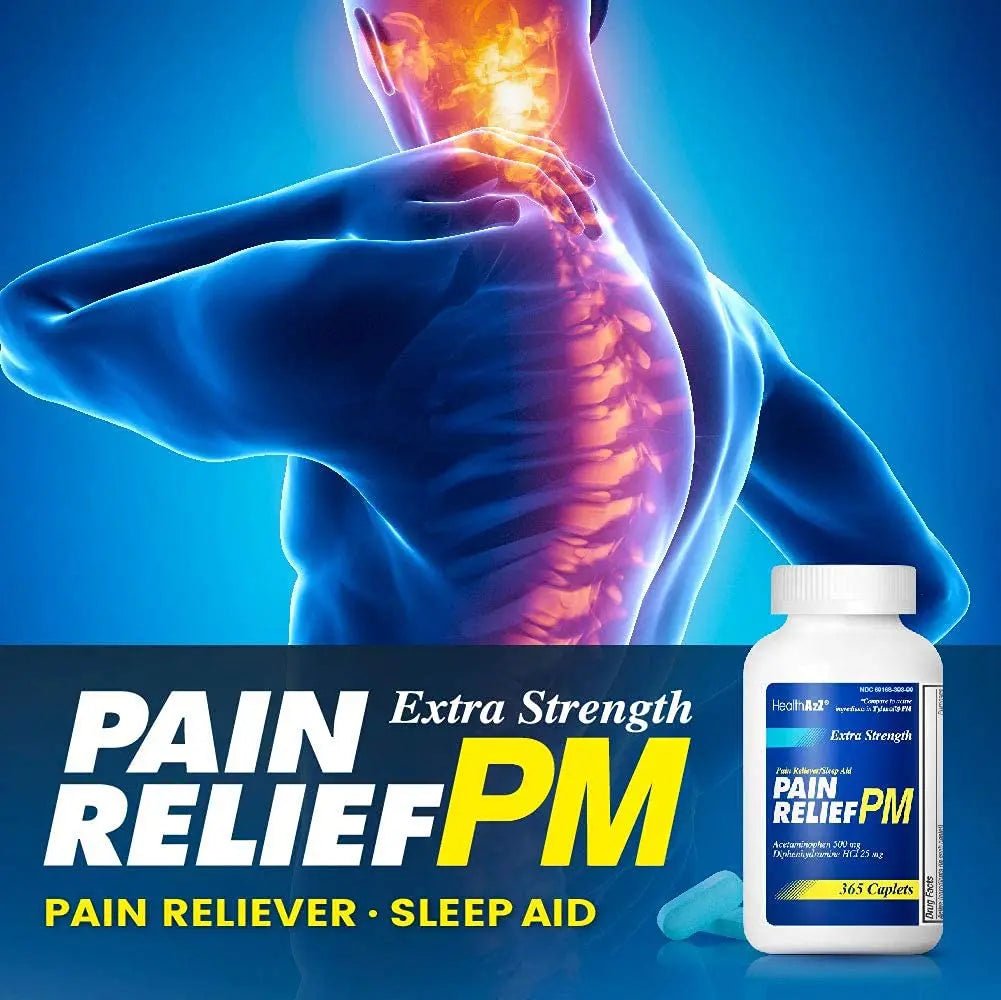 HealthA2Z® Extra Strength Pain Relief PM| Acetaminophen 500mg | Diphenhydramine 25mg | Pain Reliever & Nighttime Sleep Aid | (365 Count (Pack of 1)) - TrustMedUSA