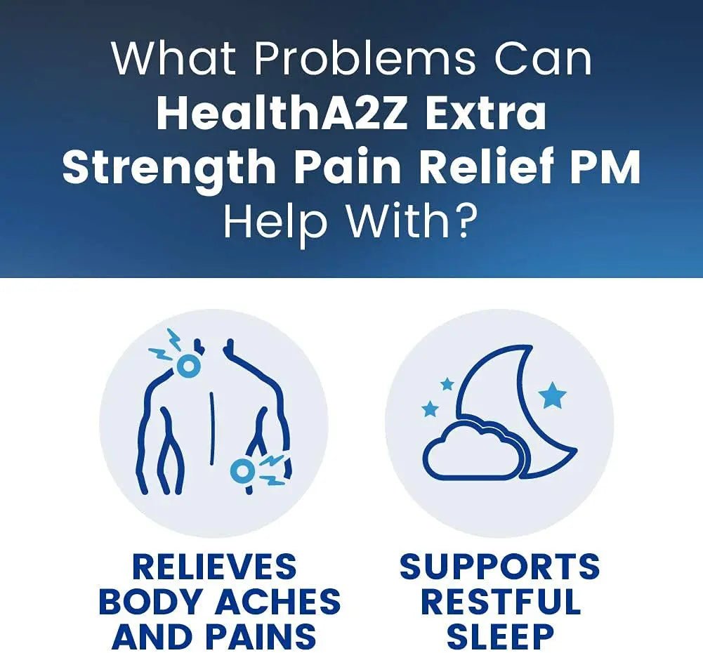 HealthA2Z® Extra Strength Pain Relief PM| Acetaminophen 500mg | Diphenhydramine 25mg | Pain Reliever & Nighttime Sleep Aid | (365 Count (Pack of 1)) - TrustMedUSA