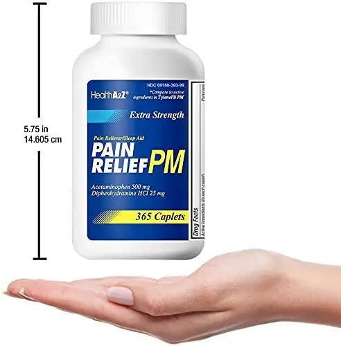 HealthA2Z® Extra Strength Pain Relief PM| Acetaminophen 500mg | Diphenhydramine 25mg | Pain Reliever & Nighttime Sleep Aid | (365 Count (Pack of 1)) - TrustMedUSA