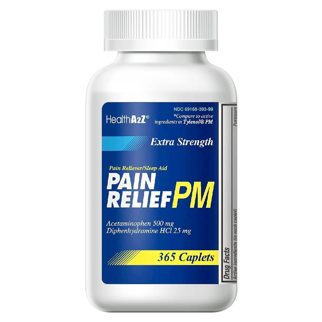 HealthA2Z® Extra Strength Pain Relief PM| Acetaminophen 500mg | Diphenhydramine 25mg | Pain Reliever & Nighttime Sleep Aid | (365 Count (Pack of 1)) - TrustMedUSA