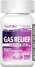 HealthA2Z® Gas Relief Simethicone 250mg, Fast Gas & Bloating Relief, Relieve Symptoms Naturally, 100 Softgels (Pack of 1) - Maple Wellness Supplements