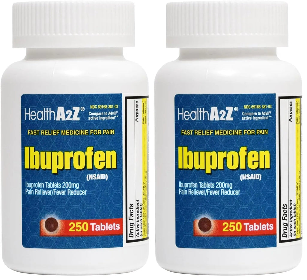 HealthA2Z® Ibuprofen 200mg | Pain Relief | Body Aches | Headache | Arthritis | Cramps | Back Pain | Fever Reducer… (250 Count) (Pack of 2) - TrustMedUSA