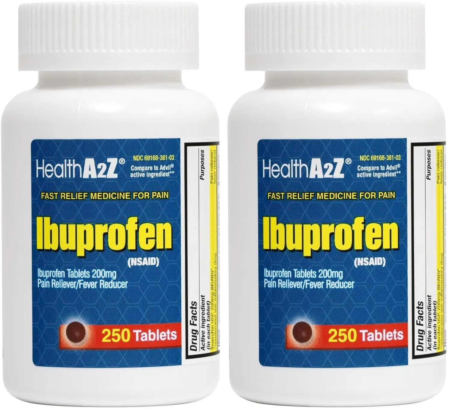 HealthA2Z® Ibuprofen 200mg | Pain Relief | Body Aches | Headache | Arthritis | Cramps | Back Pain | Fever Reducer… (250 Count) (Pack of 2) - TrustMedUSA