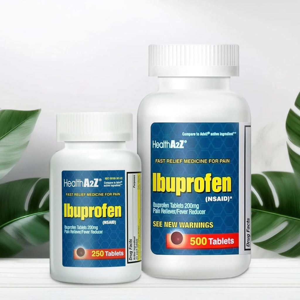 HealthA2Z Ibuprofen 200mg Tablets | Pain Reliever & Fever Reducer | 750 Total Tablets (250 Counts + 500 Counts) | Pain Relief for Headache, Muscle Pain, Joint Pain & Inflammation - TrustMedUSA