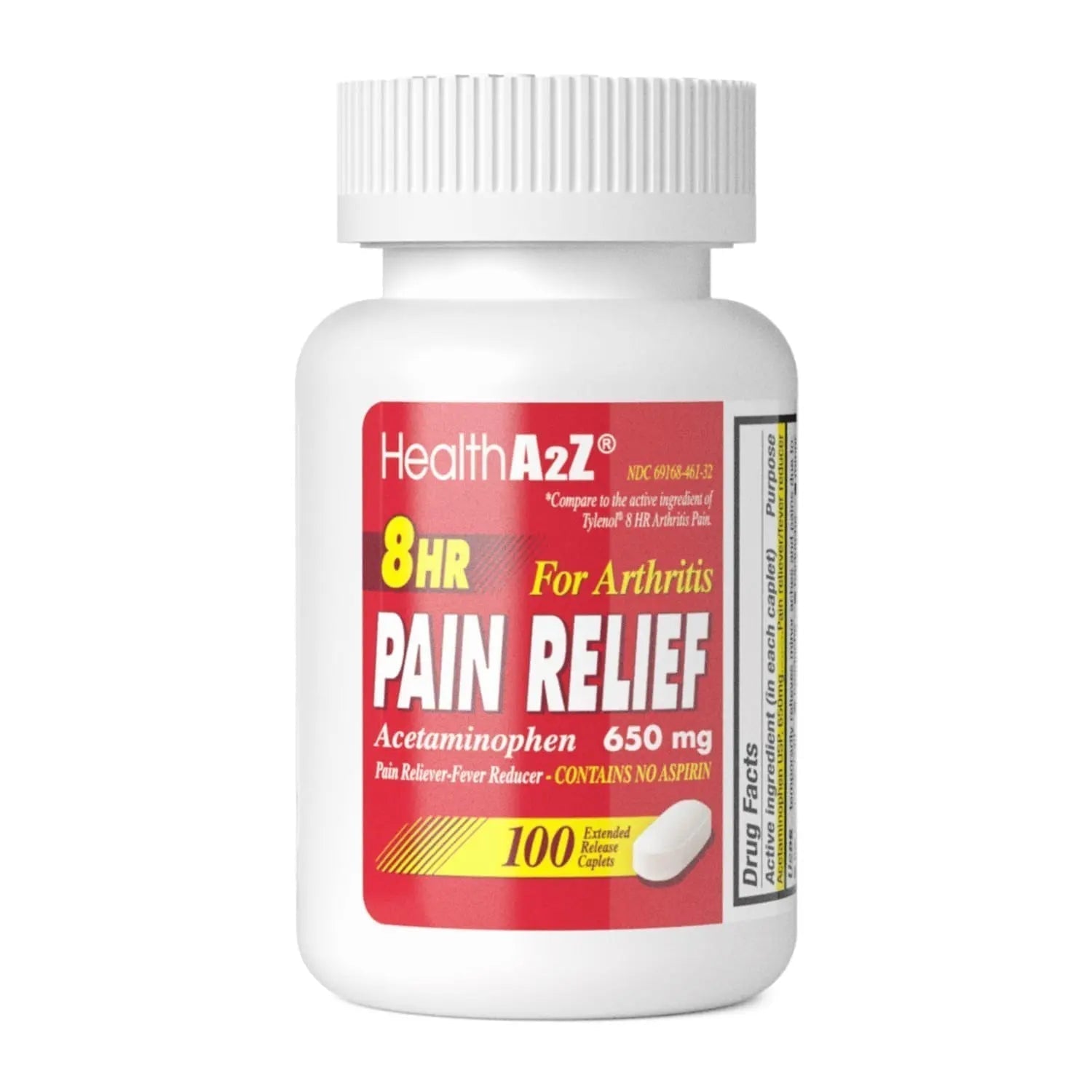 HealthA2Z® Pain Relief Extended Release | Acetaminophen 650mg | 8 Hours | Arthiritis Pain | Pain Reliever - Fever Reducer | Contains no Aspirin (100 Count) - TrustMedUSA