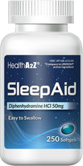 HealthA2Z Sleep Aid, Diphenhydramine Softgels, 50mg, Supports Deeper, Restful Sleeping (250 Counts) - Maple Wellness Supplements