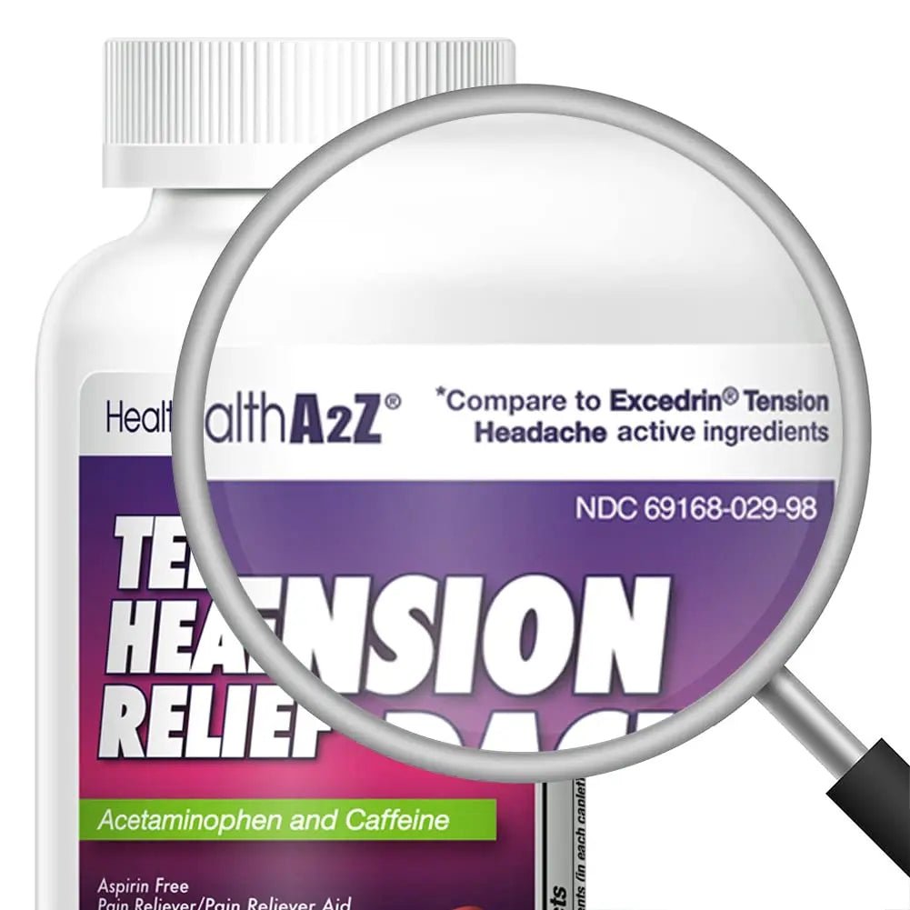 HealthA2Z® Tension Headache Relief | Acetaminophen 500mg | Caffeine 65mg | Pain Reliever Aid | Aspirin Free (200 caplets (Pack of 1)) - TrustMedUSA