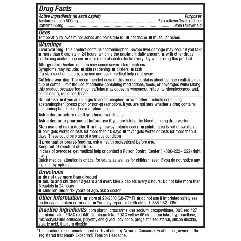 HealthA2Z® Tension Headache Relief | Acetaminophen 500mg | Caffeine 65mg | Pain Reliever Aid | Aspirin Free (200 caplets (Pack of 1)) - TrustMedUSA