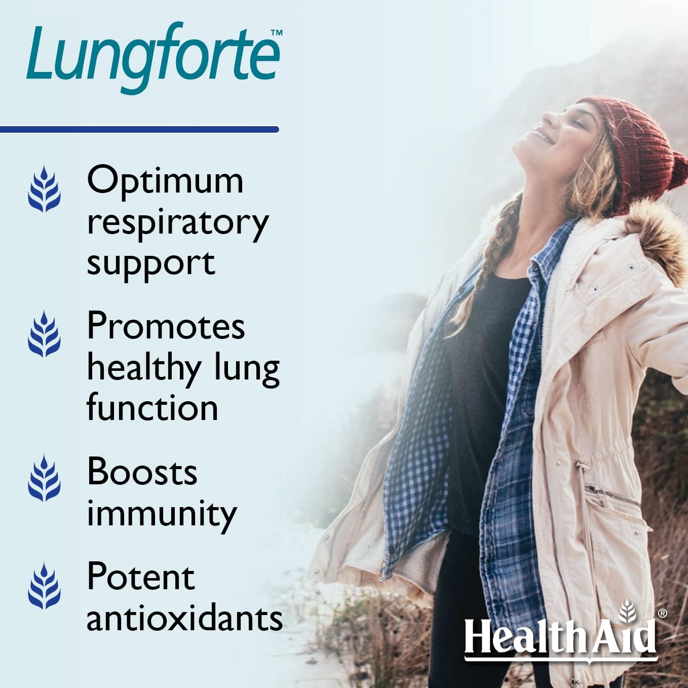 HealthAid LungForte 30 Tablets – Daily Antioxidant Lung Support with NAC, Resveratrol, Olive Leaf, Thyme & Vitamins A, C & D3 – Vegetarian, Non‑GMO - TrustMedUSA