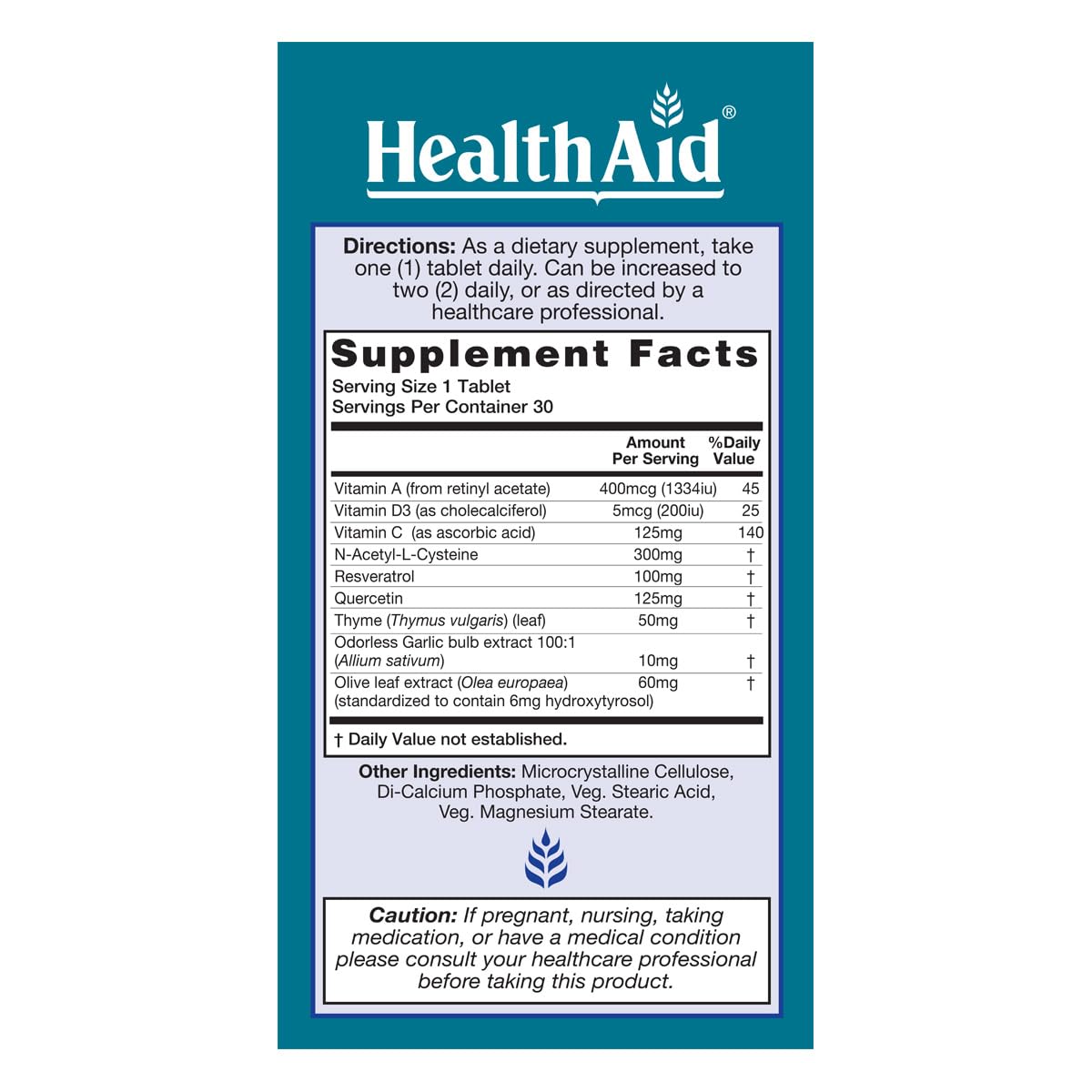 HealthAid LungForte 30 Tablets – Daily Antioxidant Lung Support with NAC, Resveratrol, Olive Leaf, Thyme & Vitamins A, C & D3 – Vegetarian, Non‑GMO - TrustMedUSA