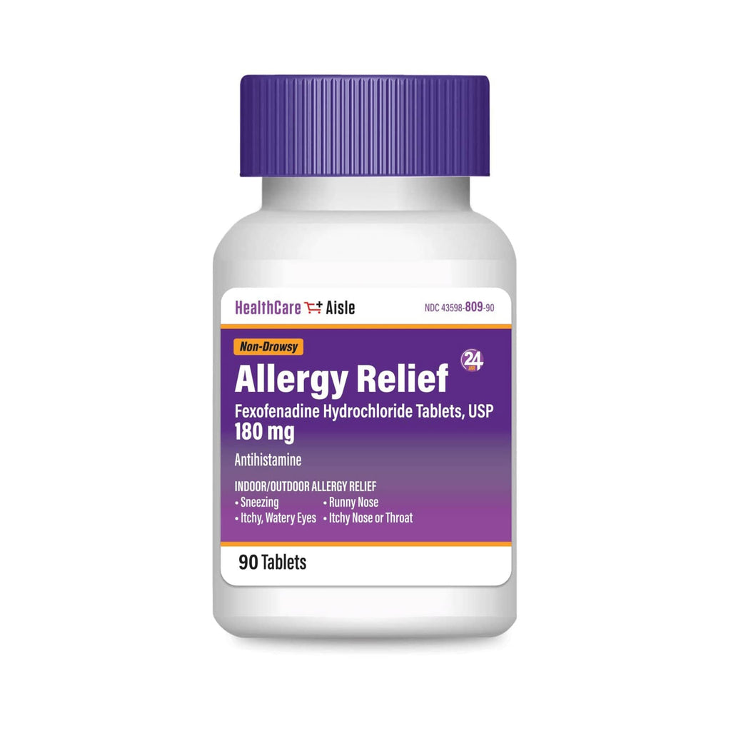 HealthCareAisle Allergy Relief - Fexofenadine Hydrochloride Tablets USP, 180 mg, 90 Tablets, Allergy Medication, Non-Drowsy 24-Hour Relief - Maple Wellness Supplements