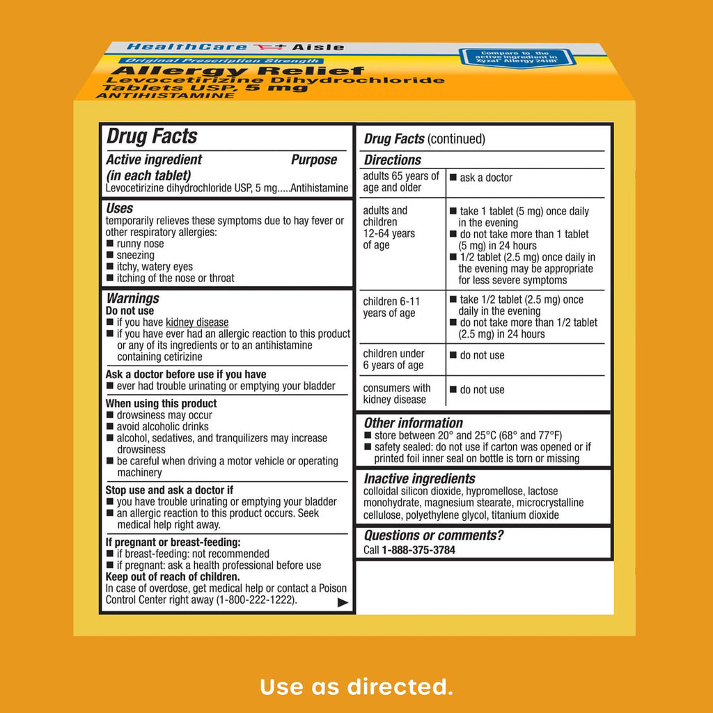 HealthCareAisle Allergy Relief - Levocetirizine Dihydrochloride Tablets USP, 5 mg, 160 Tablets, Original Prescription Strength Allergy Medication, 24-Hour Relief, 80 Count (Pack of 2) - Maple Wellness Supplements