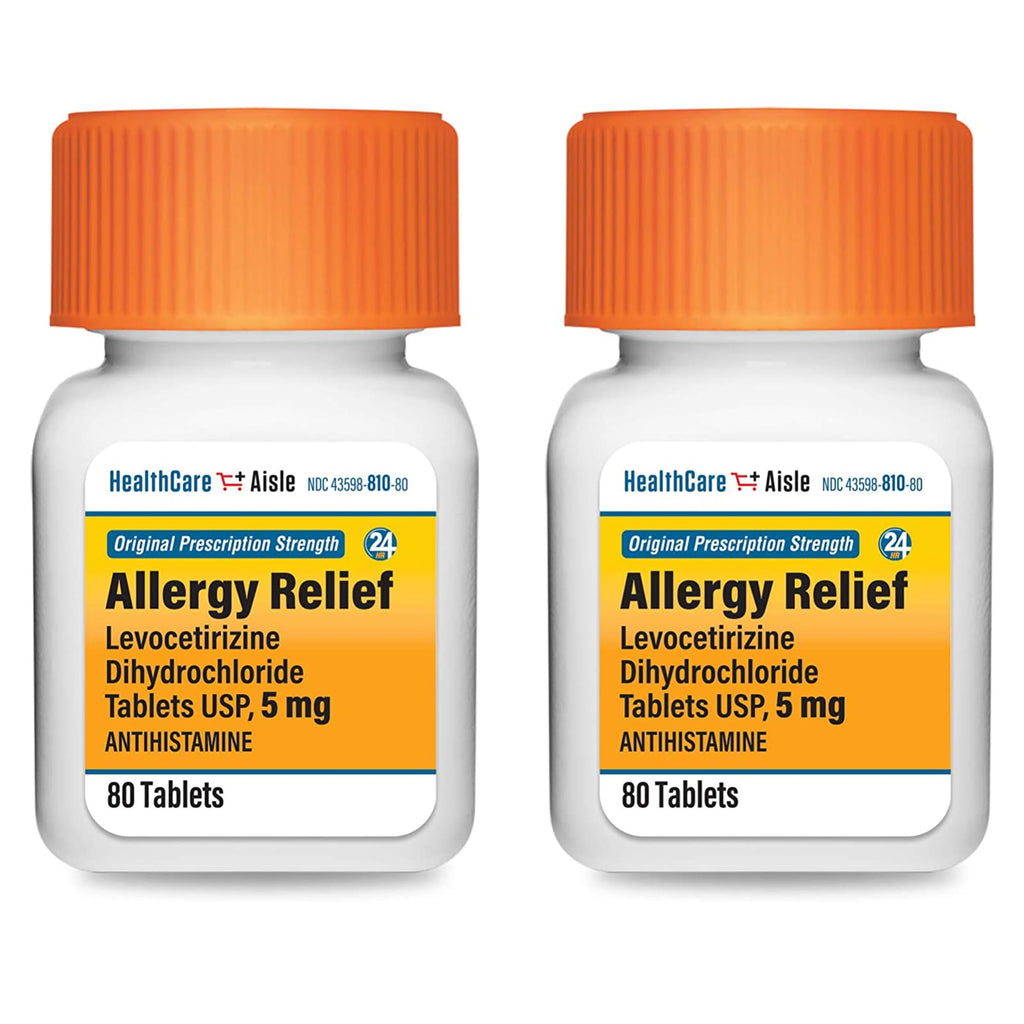 HealthCareAisle Allergy Relief - Levocetirizine Dihydrochloride Tablets USP, 5 mg, 160 Tablets, Original Prescription Strength Allergy Medication, 24-Hour Relief, 80 Count (Pack of 2) - Maple Wellness Supplements