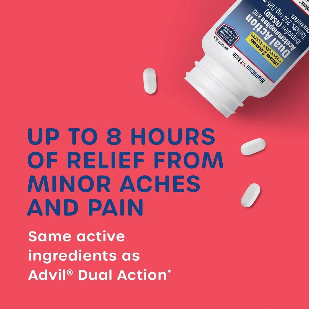 HealthCareAisle Dual Action Acetaminophen and Ibuprofen (NSAID) Tablets, 250 mg /125 mg Pain Reliever - 250ct Caplets - TrustMedUSA