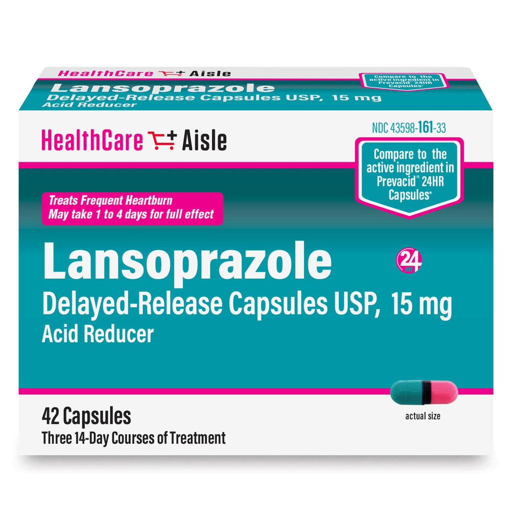 HealthCareAisle Lansoprazole 15 mg - 42 Delayed-Release Capsules - Acid Reducer, Treats Frequent Heartburn - Maple Wellness Supplements