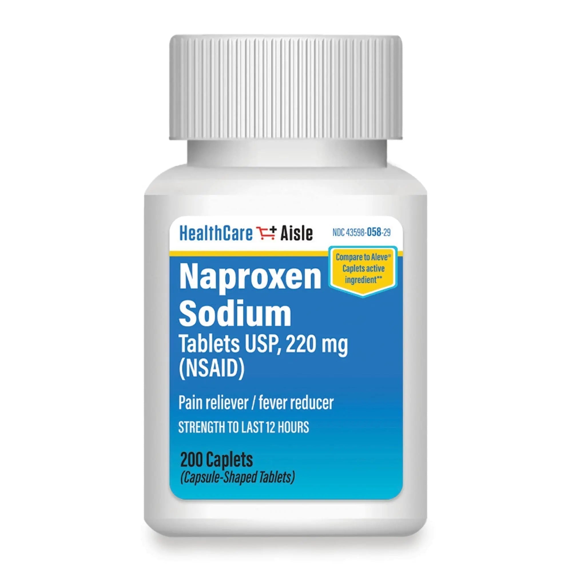 HealthCareAisle Naproxen Sodium, 220 mg - 200 caplets - Pain Reliever and Fever Reducer, Up to 12 Hours of Relief - TrustMedUSA