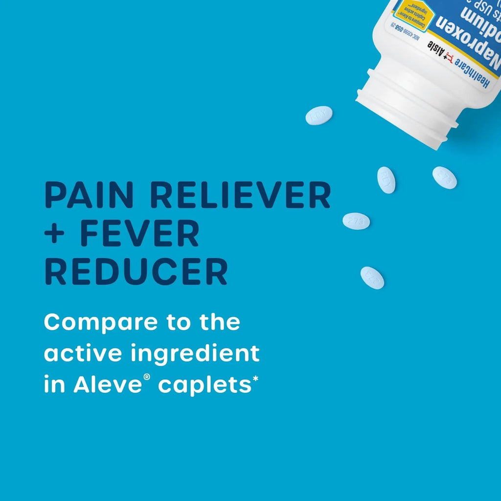 HealthCareAisle Naproxen Sodium, 220 mg - 200 caplets - Pain Reliever and Fever Reducer, Up to 12 Hours of Relief - TrustMedUSA