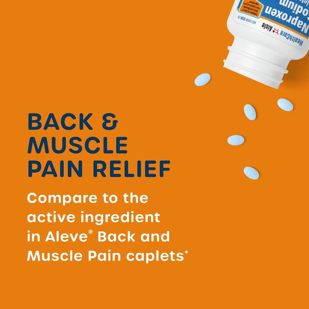 HealthCareAisle Naproxen Sodium, 220 mg - 225 caplets - Back and Muscle Pain Reliever, Up to 12 Hours of Relief - TrustMedUSA