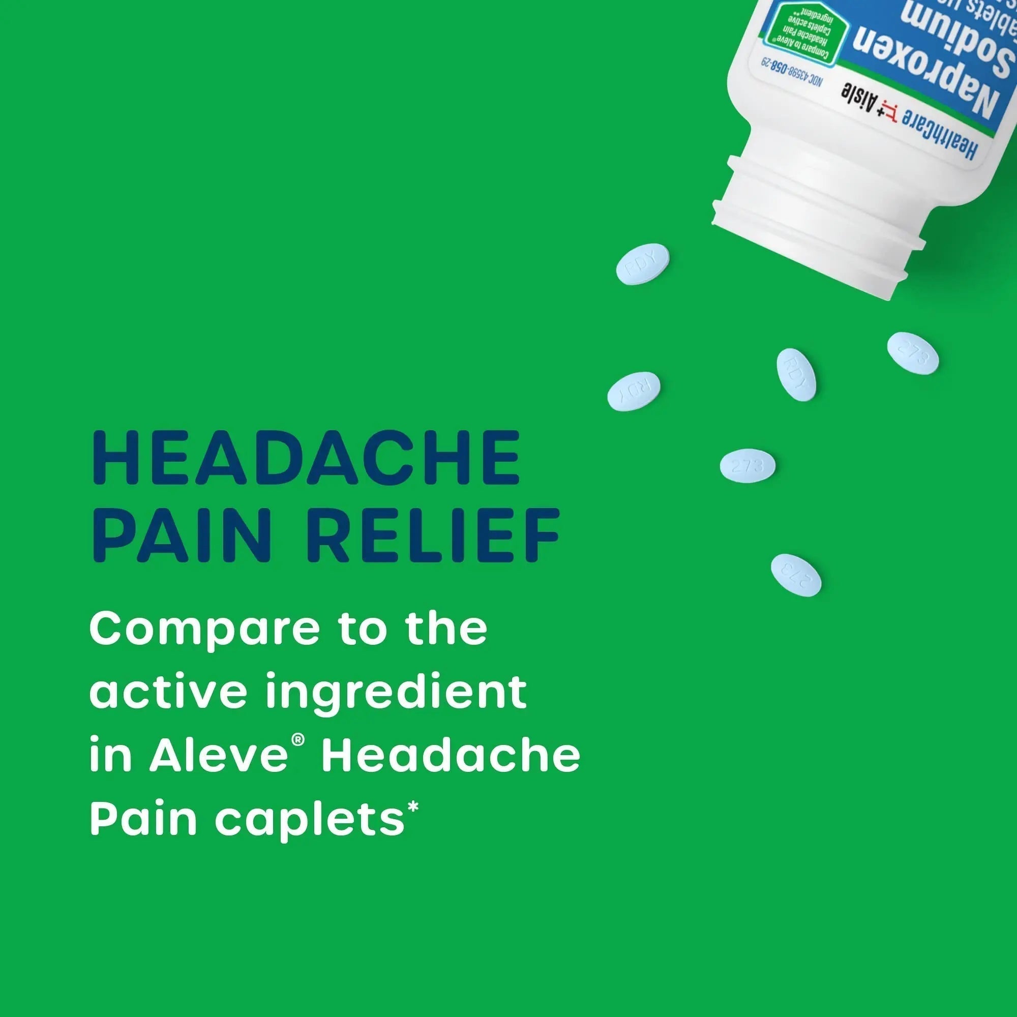 HealthCareAisle Naproxen Sodium, 220 mg - 225 caplets - Headache Pain Reliever, Up to 12 Hours of Relief - TrustMedUSA
