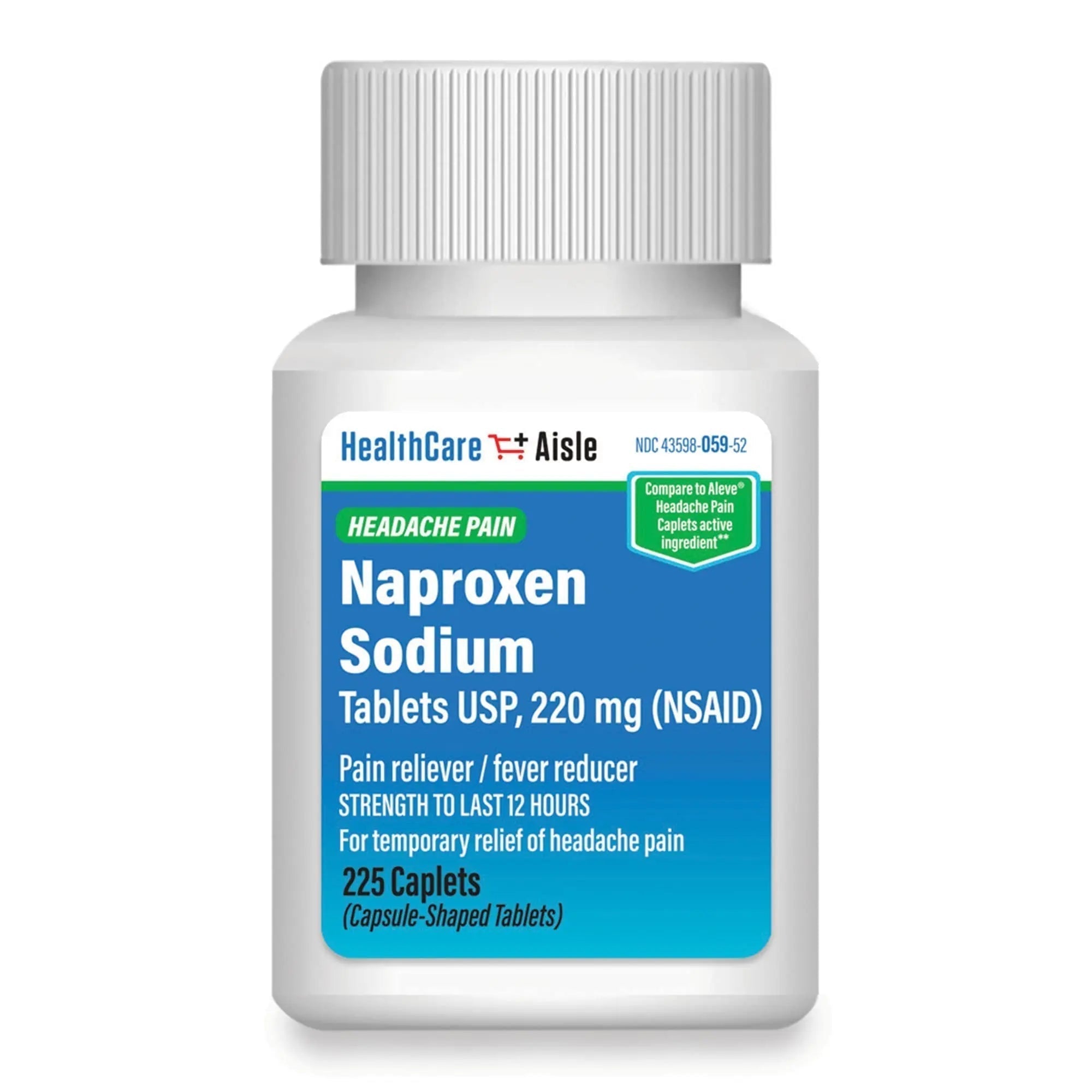 HealthCareAisle Naproxen Sodium, 220 mg - 225 caplets - Headache Pain Reliever, Up to 12 Hours of Relief - TrustMedUSA