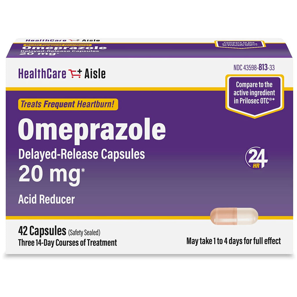 HealthCareAisle Omeprazole 20 mg, 42 Delayed-Release Capsules - Acid Reducer, Treats Frequent Heartburn, 42 Count (Pack of 1) - Maple Wellness Supplements