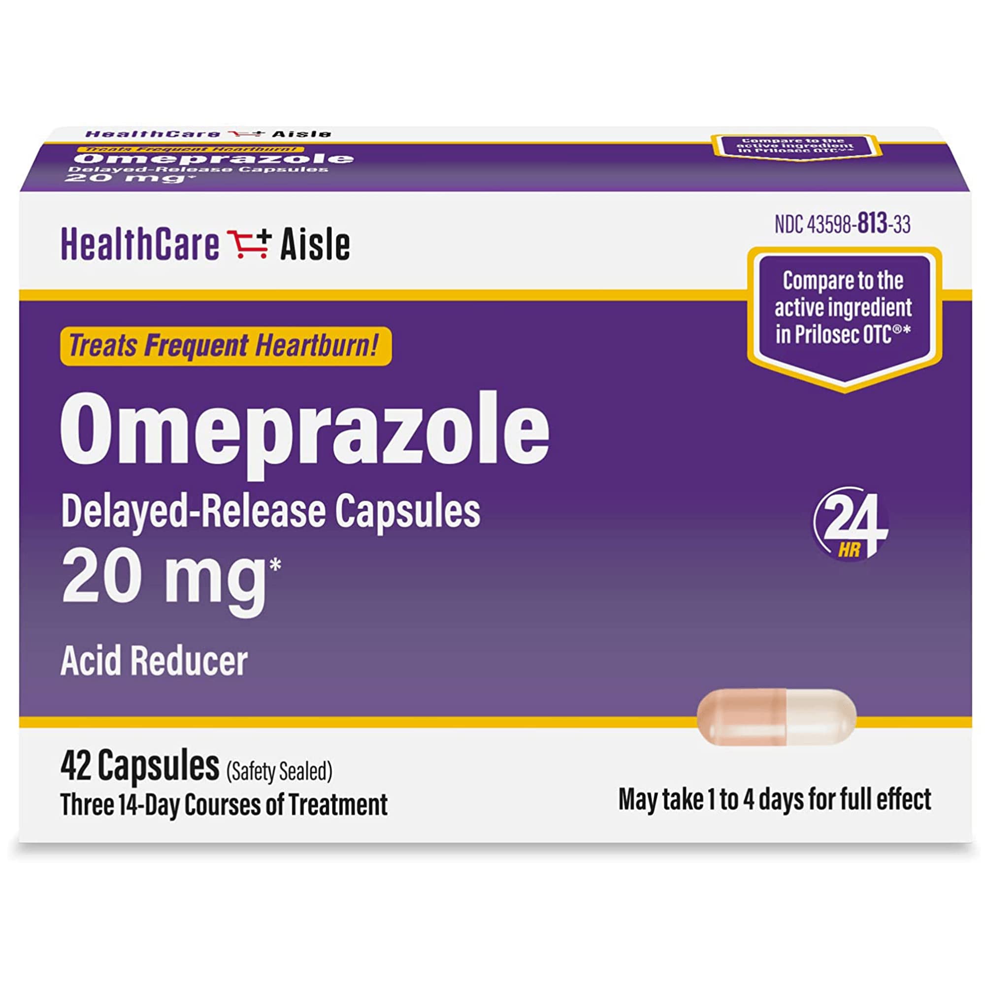 HealthCareAisle Omeprazole 20 mg, 42 Delayed-Release Capsules - Acid Reducer, Treats Frequent Heartburn, 42 Count (Pack of 1) - Maple Wellness Supplements
