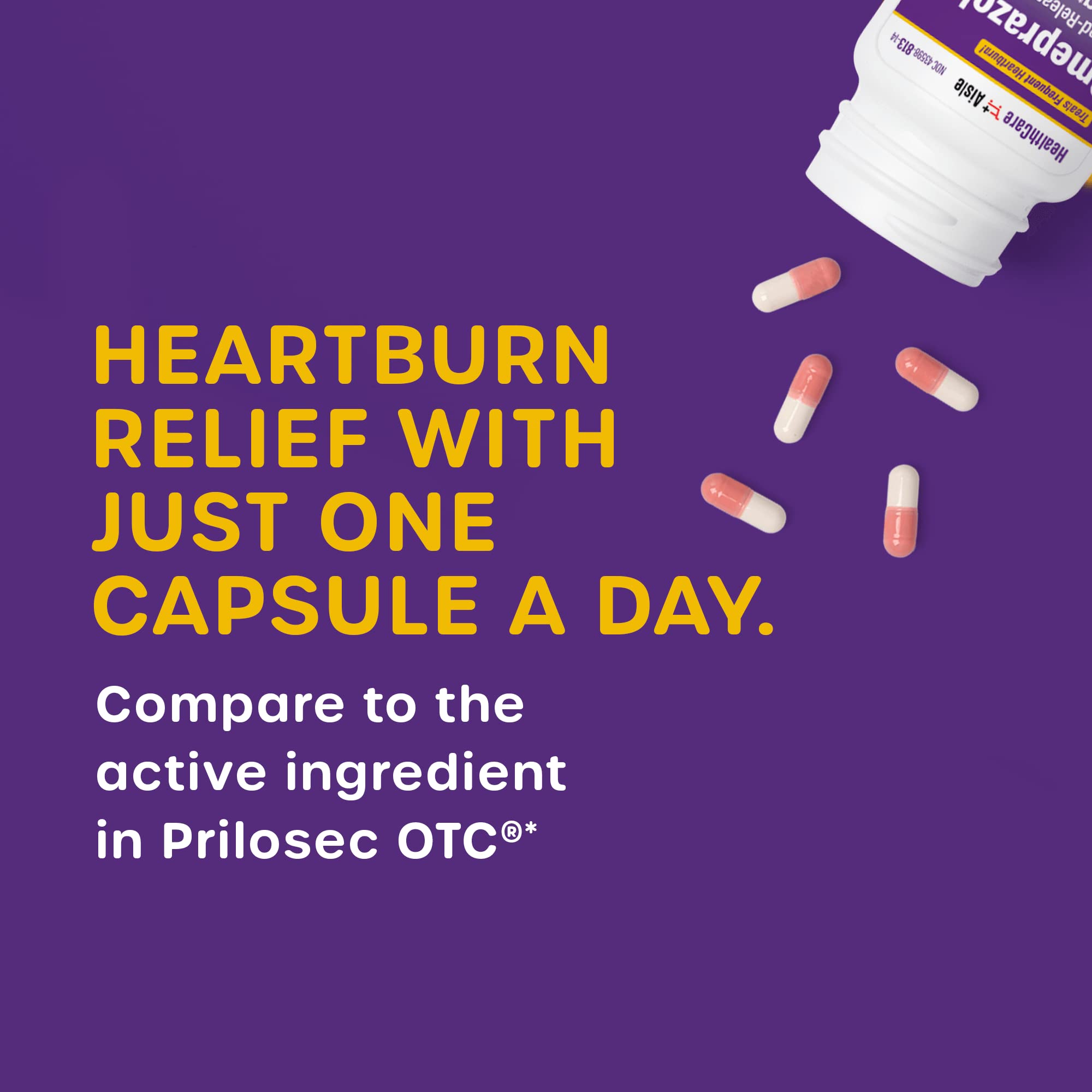 HealthCareAisle Omeprazole 20 mg, 42 Delayed-Release Capsules - Acid Reducer, Treats Frequent Heartburn, 42 Count (Pack of 1) - Maple Wellness Supplements