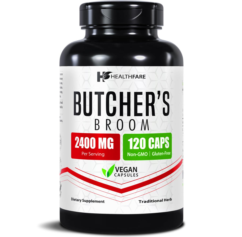 Healthfare Butchers Broom Supplement | Capsules Extract 2400mg | 120 Vegetarian Pills | Premium Herbal Root Supplement | Circulation & Vein Support | Non-GMO, Gluten-Free | Made in USA - TrustMedUSA