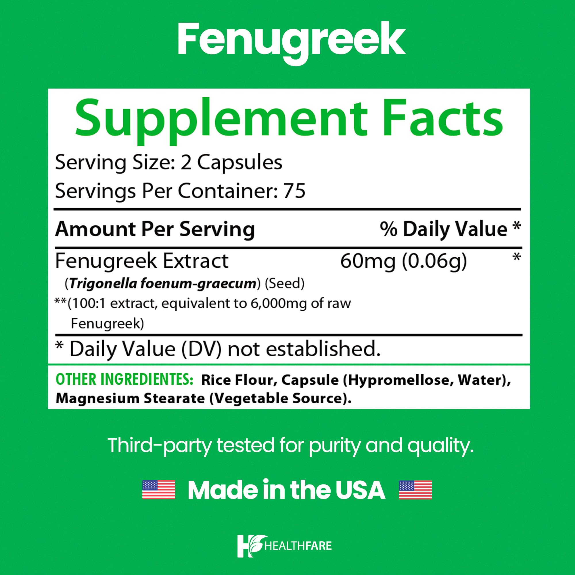 Healthfare Fenugreek Seed Extract 6000mg | 150 Vegan Capsules | Concentrated Herbal Supplement | Non-GMO, Gluten-Free | Made in USA - TrustMedUSA