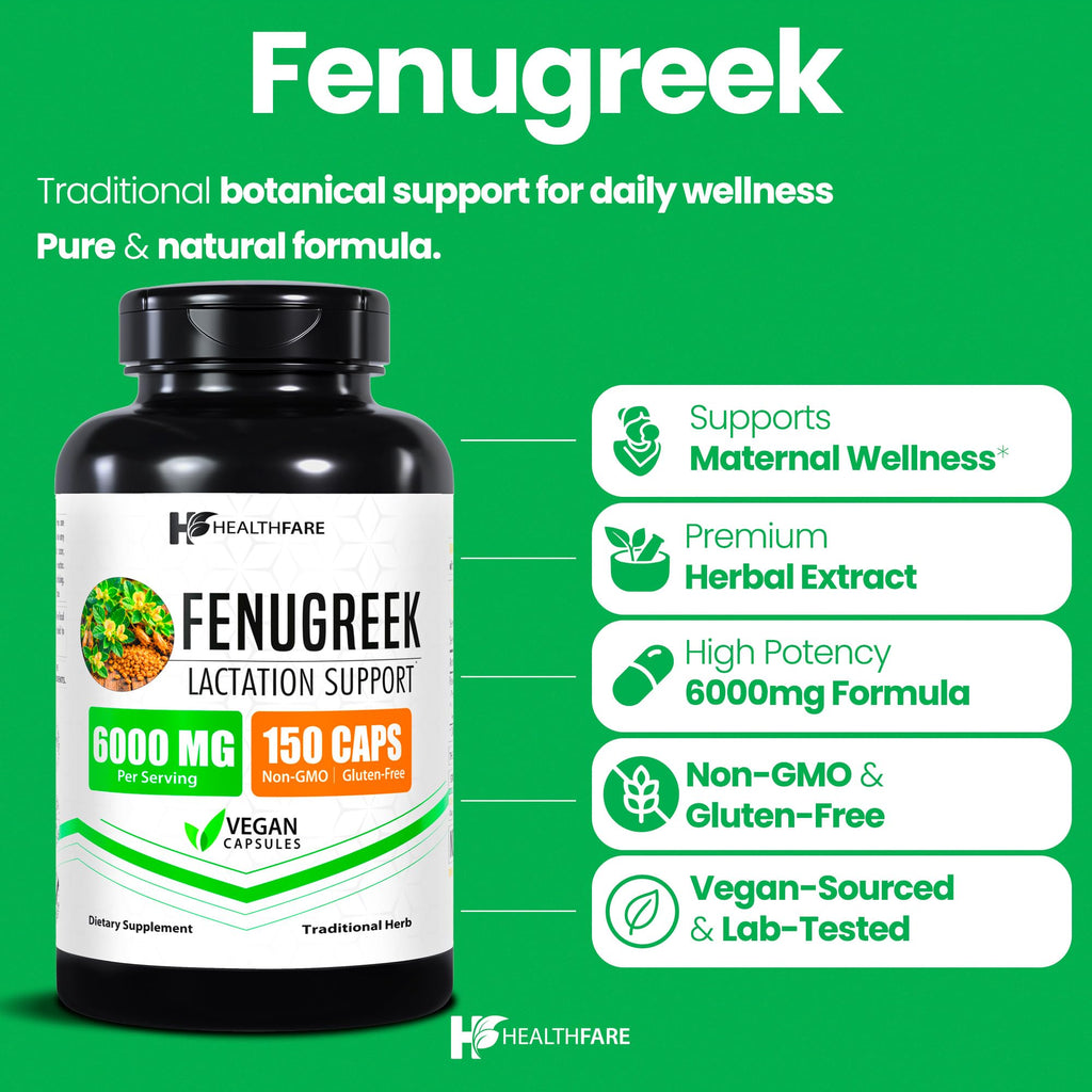 Healthfare Fenugreek Seed Extract 6000mg | 150 Vegan Capsules | Concentrated Herbal Supplement | Non-GMO, Gluten-Free | Made in USA - TrustMedUSA