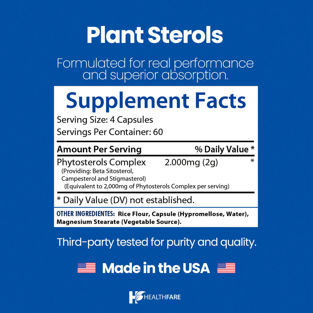 Healthfare Plant Sterols Capsules 2000mg | 240 Vegan Capsules | Beta Sitosterol & Phytosterol Complex | Plant-Based Supplement | Non-GMO & Gluten-Free | Made in the USA - TrustMedUSA