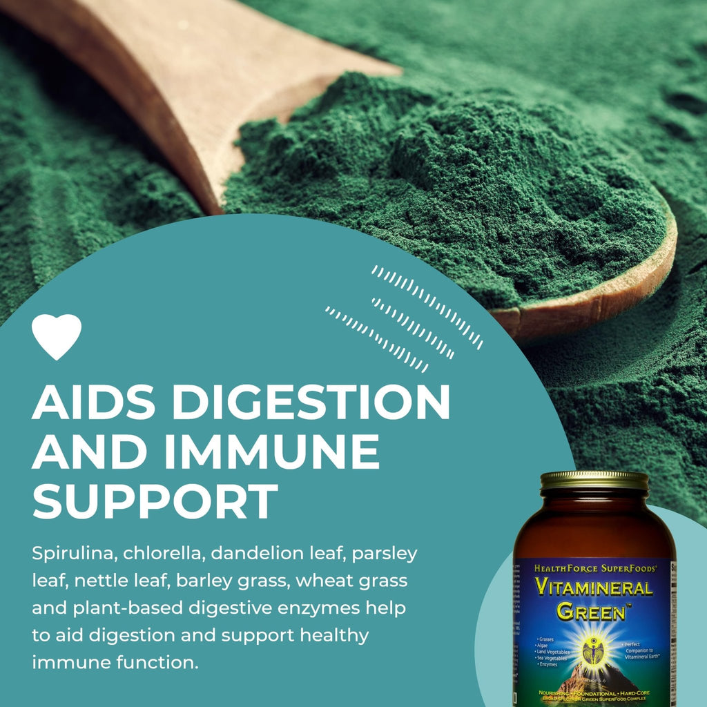 HEALTHFORCE SUPERFOODS Vitamineral Green - Mineral Supplement for Immune & Thyroid Support - Green Powder Supplement with Ingredients from The Land - Gluten-Free & Vegan - 500 Grams - TrustMedUSA