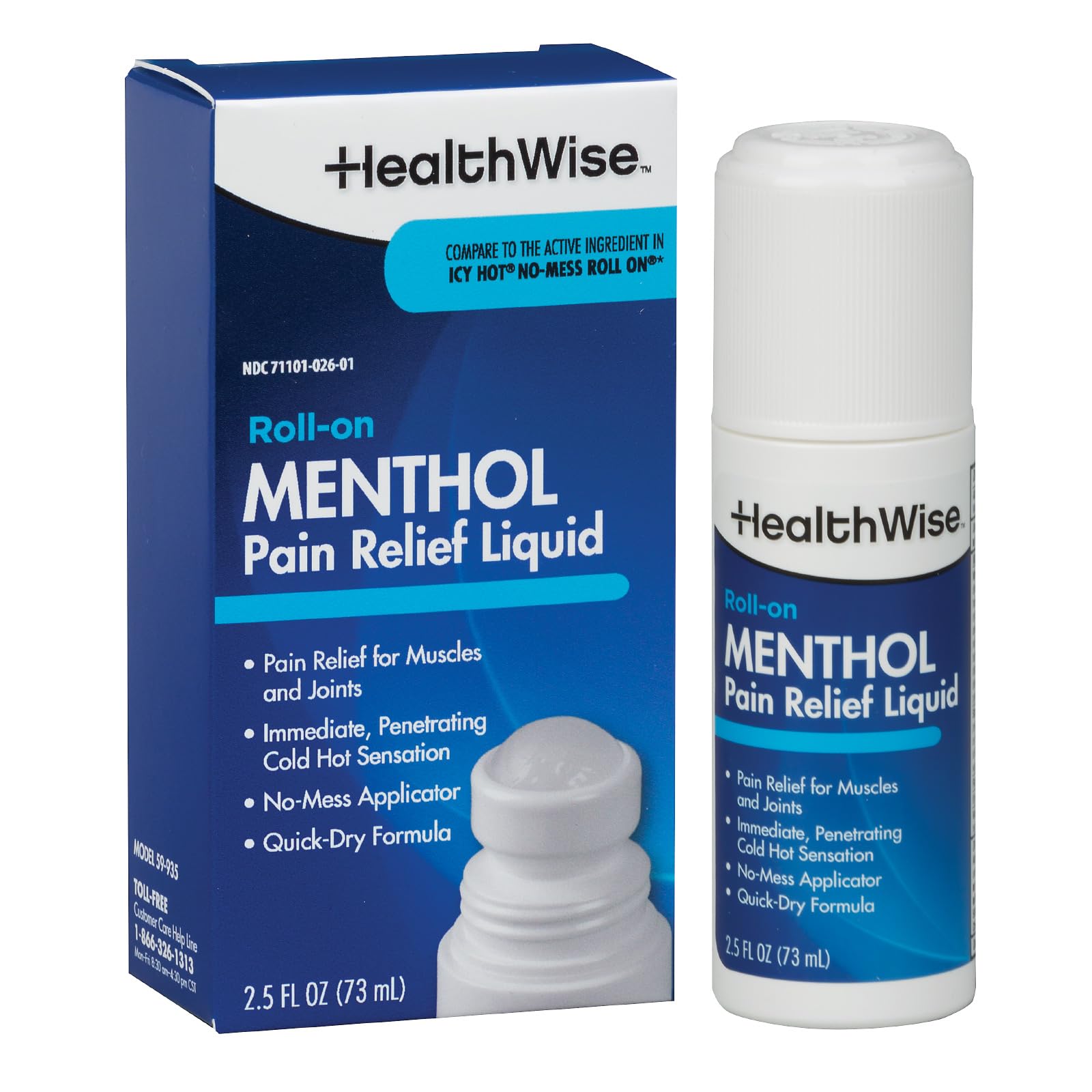 HealthWise 16% Menthol Roll-On | Cold Hot Sensation | Pain Relief Liquid | 2.5 oz. 73 mL | Non-Greasy Formula | Immediate Penetrating Action | Topical Analgesic - TrustMedUSA