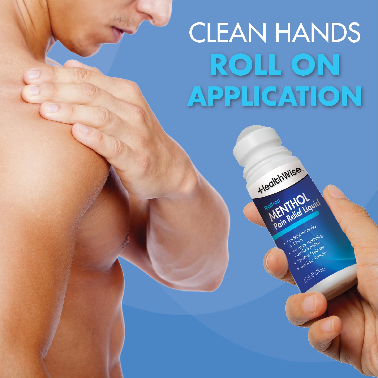 HealthWise 16% Menthol Roll-On | Cold Hot Sensation | Pain Relief Liquid | 2.5 oz. 73 mL | Non-Greasy Formula | Immediate Penetrating Action | Topical Analgesic - TrustMedUSA