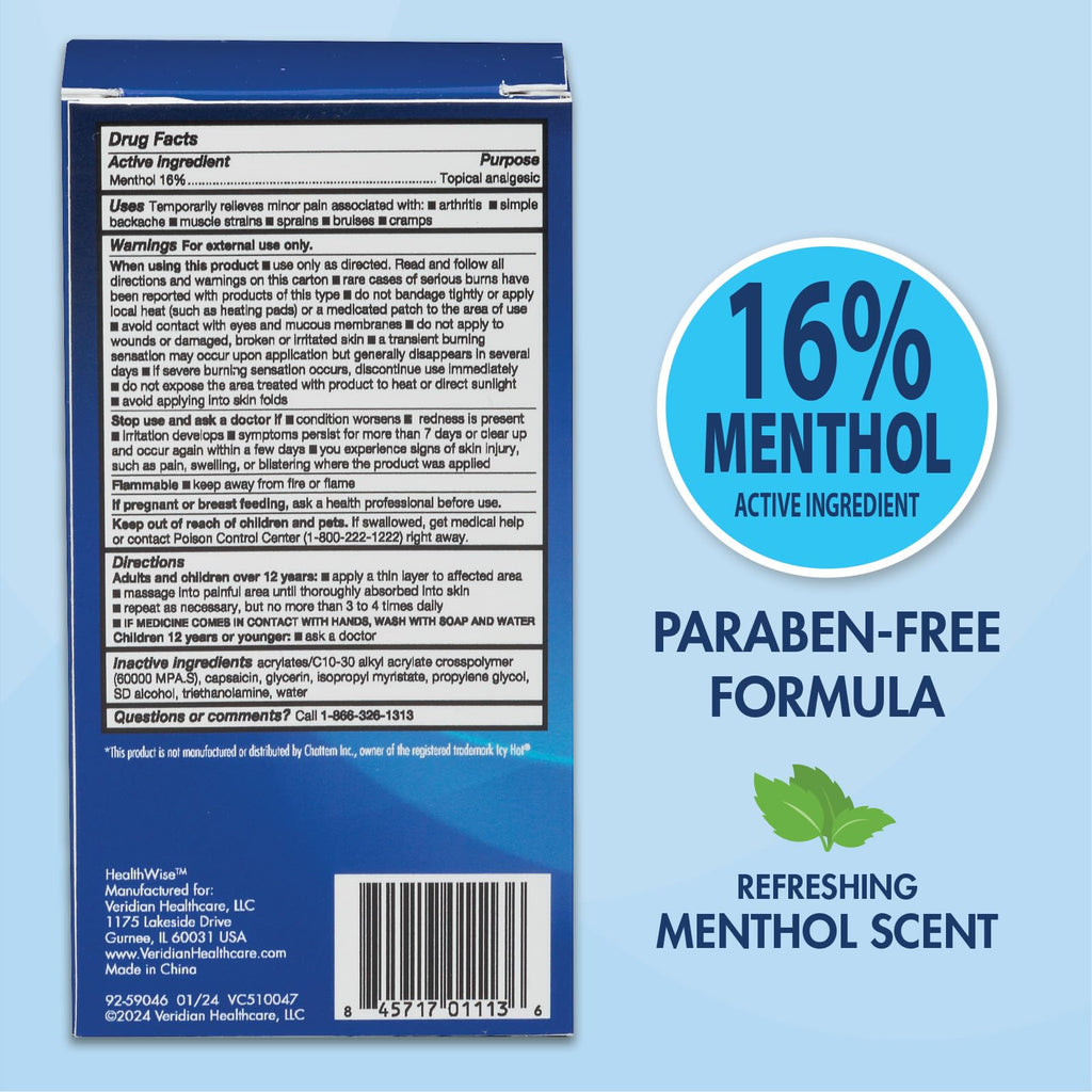 HealthWise 16% Menthol Roll-On | Cold Hot Sensation | Pain Relief Liquid | 2.5 oz. 73 mL | Non-Greasy Formula | Immediate Penetrating Action | Topical Analgesic - TrustMedUSA