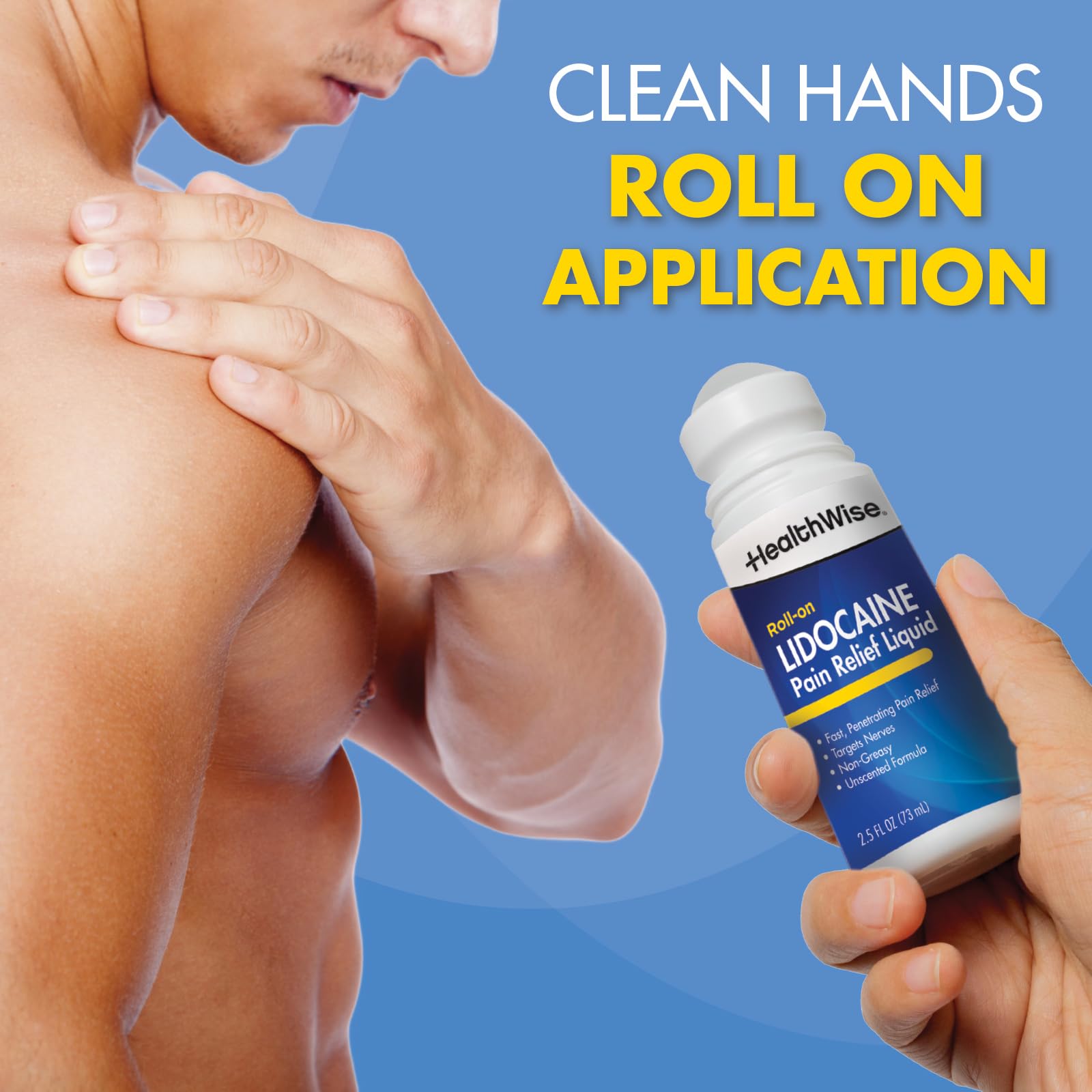 HealthWise 4% Lidocaine Roll-On | OTC Strength | Pain Relief Liquid | 2.5 oz. 73 mL | Non-Greasy, Unscented Formula | Topical Anesthetic - Maple Wellness Supplements