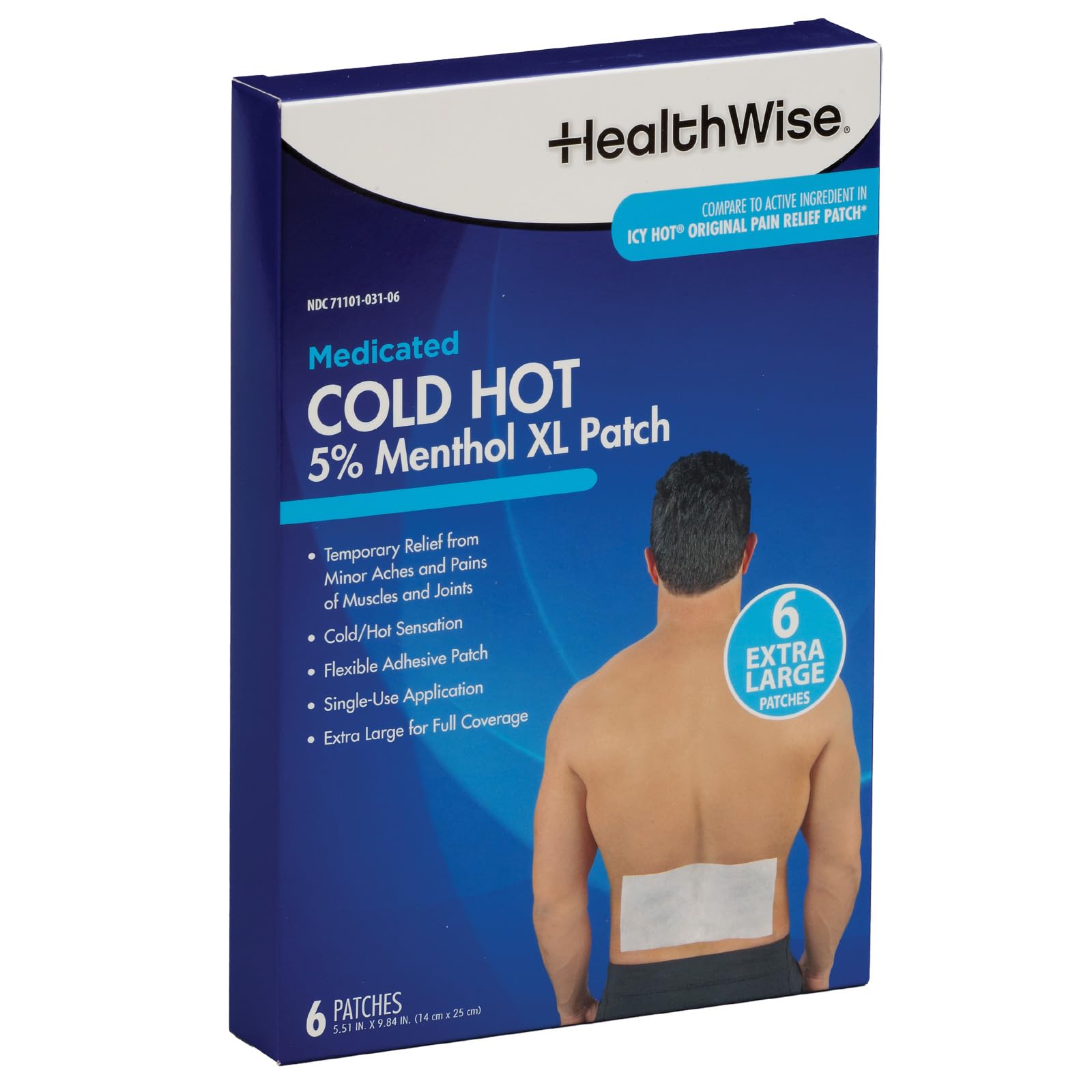 HealthWise Cold Hot Medicated Menthol XL Patch | 5% Menthol | Back and Large Areas | 5.51” x 9.84” | 6-Count | Paraben-Free | Soothes Minor Aches and Pains | Super-Size Relief - TrustMedUSA