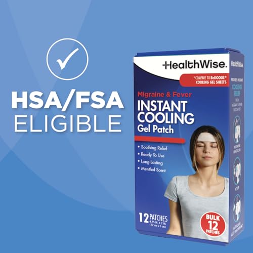 HealthWise Instant Cool Gel Patches | Migraine & Fever Relief | 12-Count | 4.75” x 2” | Soothing Menthol Vapors | Non-Medicated Formula - TrustMedUSA