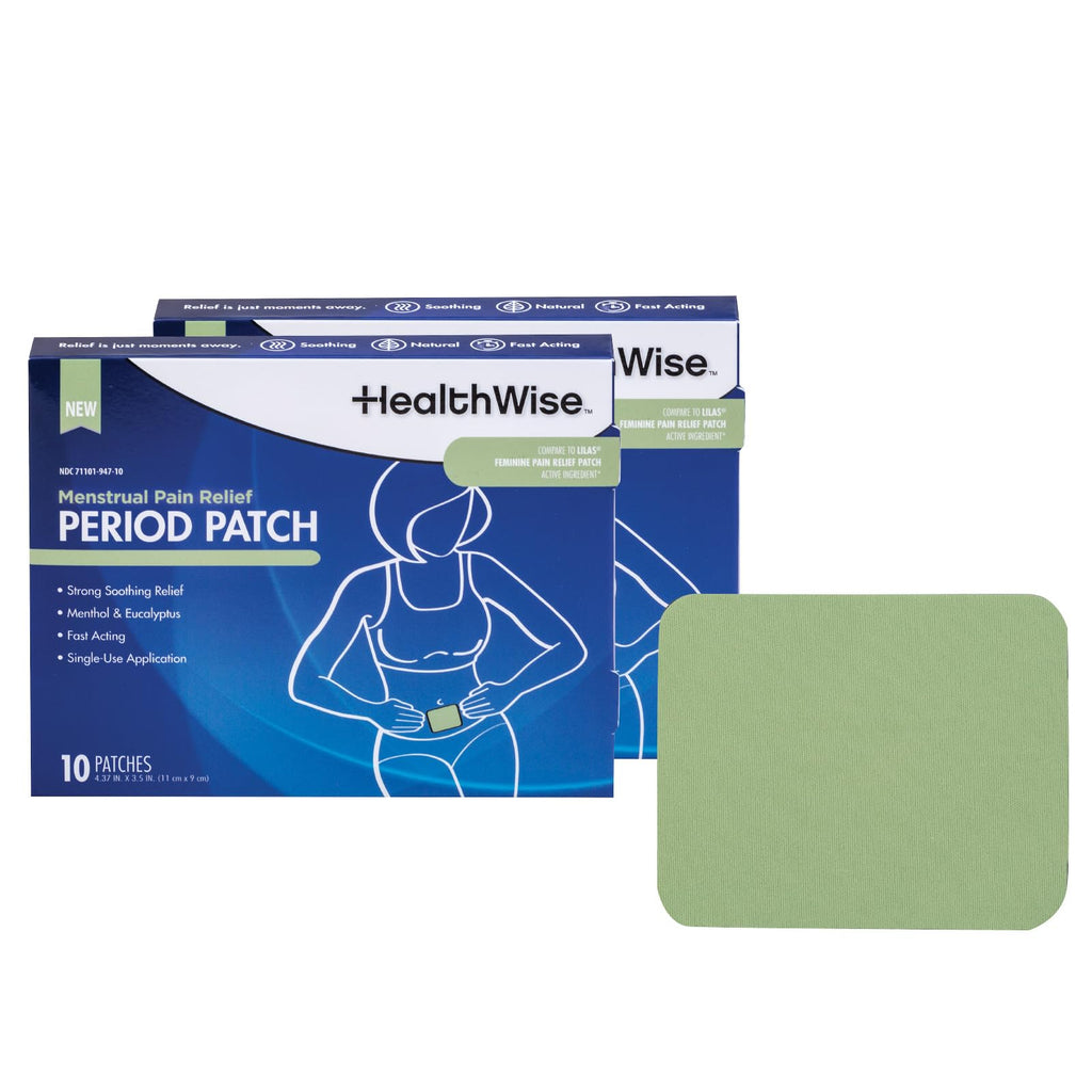 HealthWise Menstrual Pain Relief Bundle | Twenty 10% Menthol + Eucalyptus Period Patches | Generous XL Size Patch | Natural, Therapeutic Care at Home - TrustMedUSA