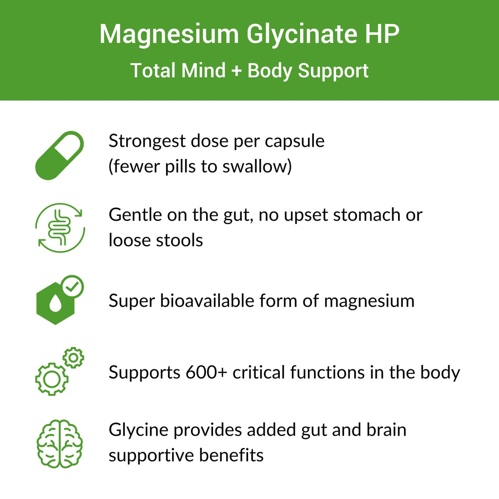 Healthy Gut Magnesium-HP | Ultra Pure Magnesium Glycinate Capsules with Zero Fillers | 180 mg Magnesium Glycinate | 90 Servings - TrustMedUSA