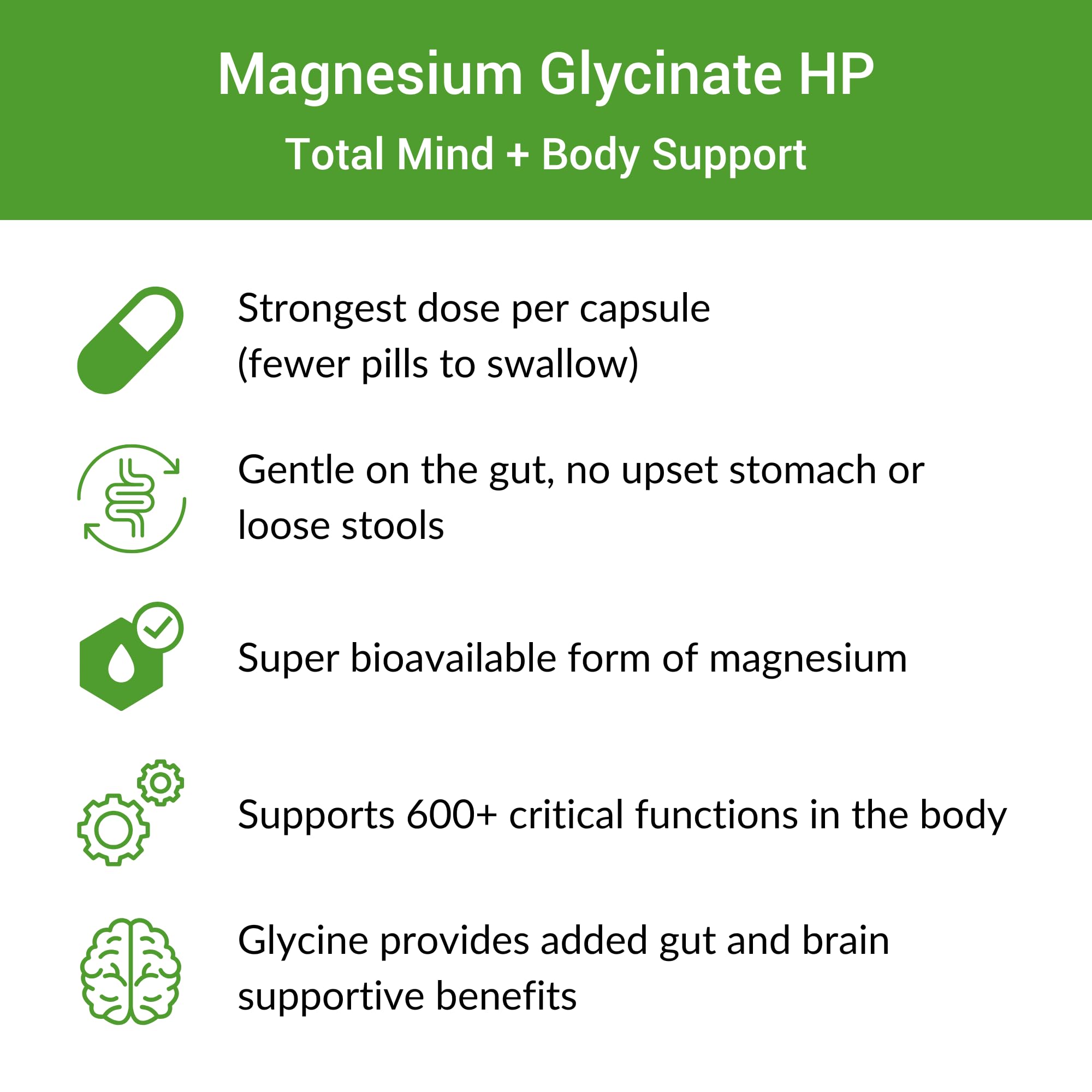 Healthy Gut Magnesium-HP | Ultra Pure Magnesium Glycinate Capsules with Zero Fillers | 180 mg Magnesium Glycinate | 90 Servings - TrustMedUSA
