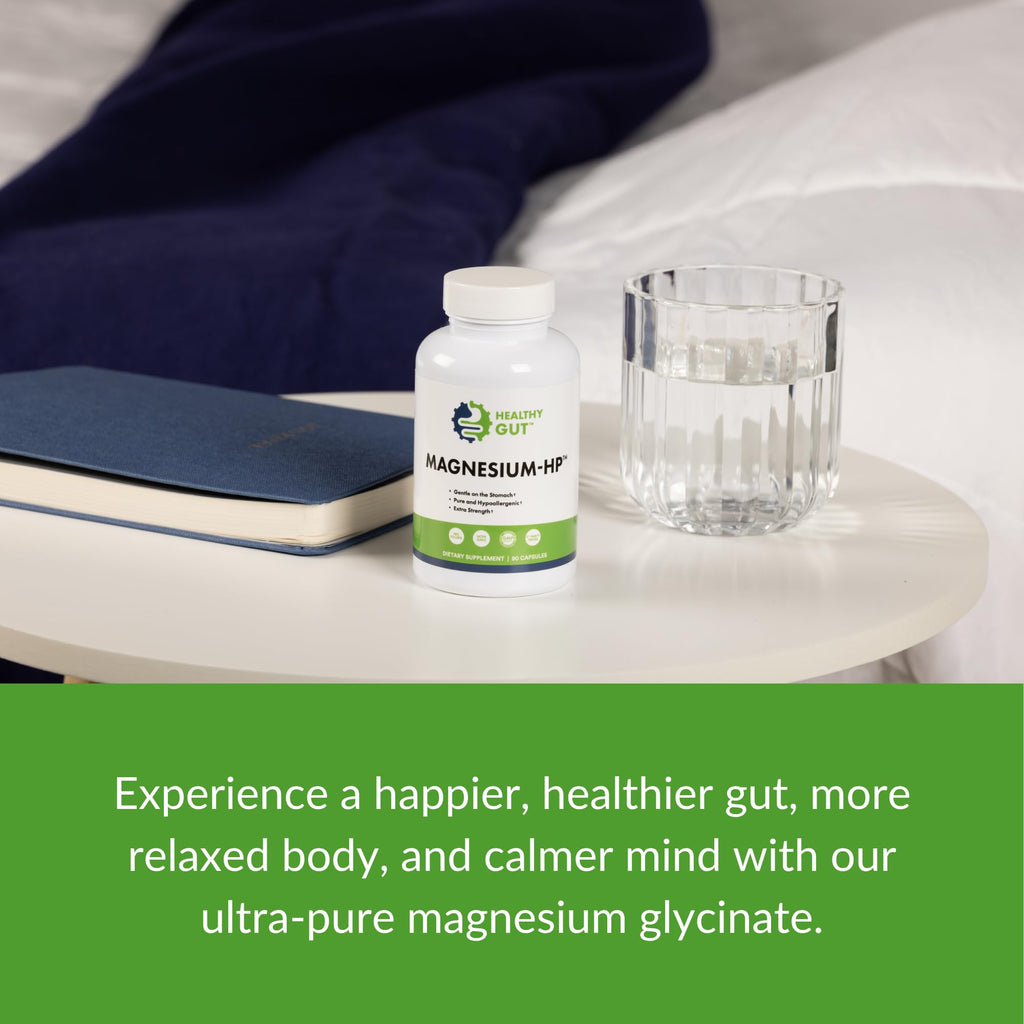 Healthy Gut Magnesium-HP | Ultra Pure Magnesium Glycinate Capsules with Zero Fillers | 180 mg Magnesium Glycinate | 90 Servings - TrustMedUSA