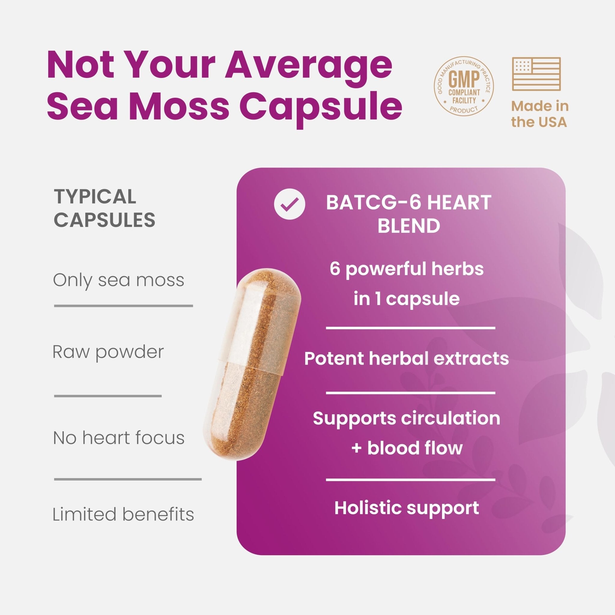 Healthy Herbs Wildcrafted Sea Moss Capsules | 1950mg BATCG-6 "Heart Complex Advanced Sea Moss Superblend | US-Made, Vegan, Non-GMO, Easy-Swallow (90 Capsules) - TrustMedUSA