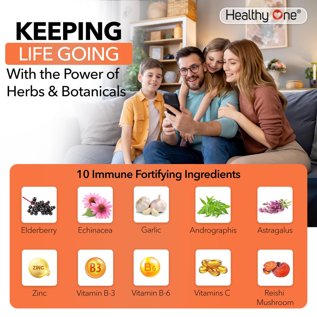 Healthy Immune - 10 in 1 Formula - Cold & Flu Virus - Sick & Illness - Covid - Elderberry - Echinacea - Vitamin C - Zinc - Garlic - Reishi - Andrographis - Astragulus - Antioxidants - Immunity - 120ct - Maple Wellness Supplements