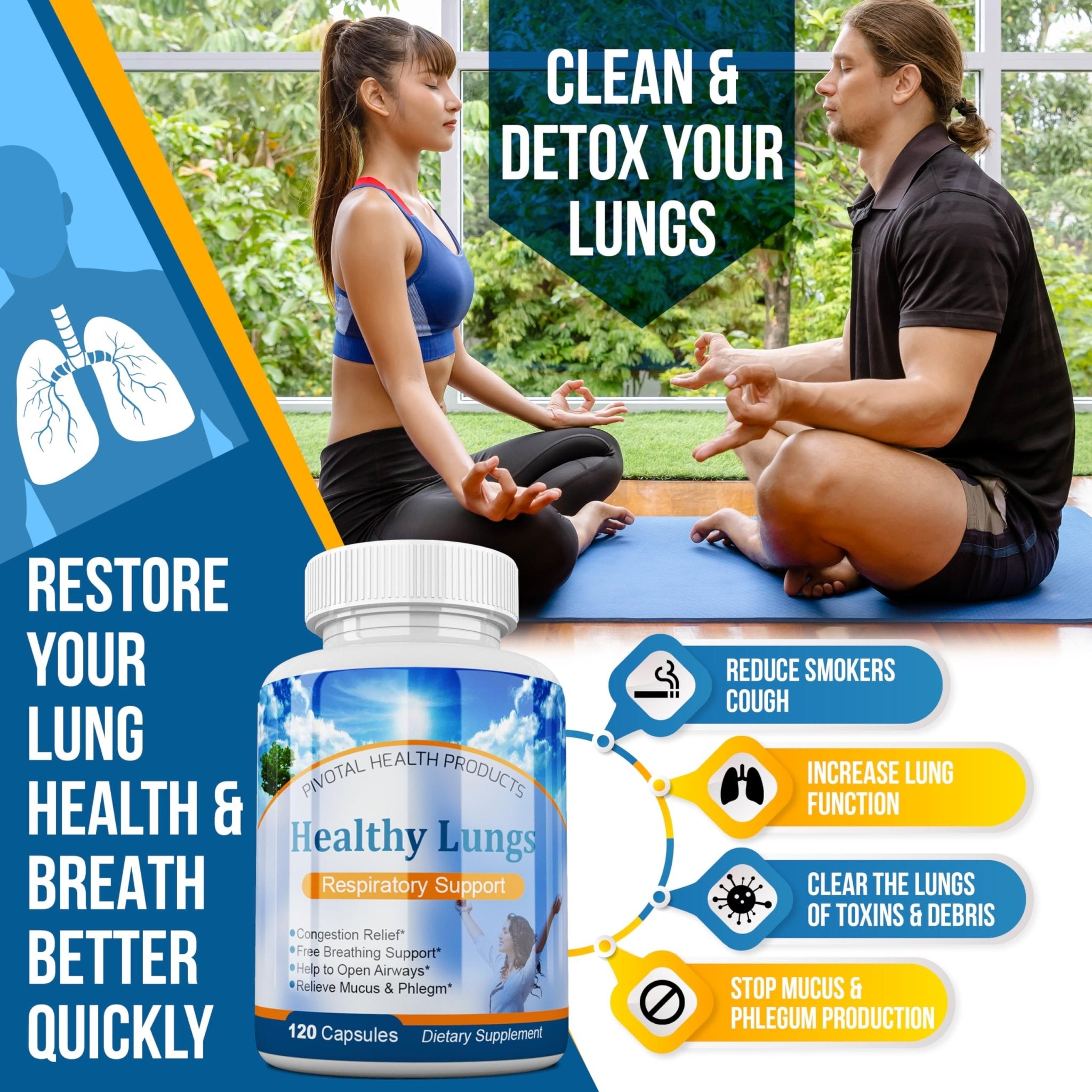 Healthy Lungs 120 Capsules - Improve Lung Function, Breathe Better, Stop Mucus, Phlegm and Allergies Quickly. Get Relief Fast with Healthy Lungs an All Natural Lung Health Supplement - TrustMedUSA